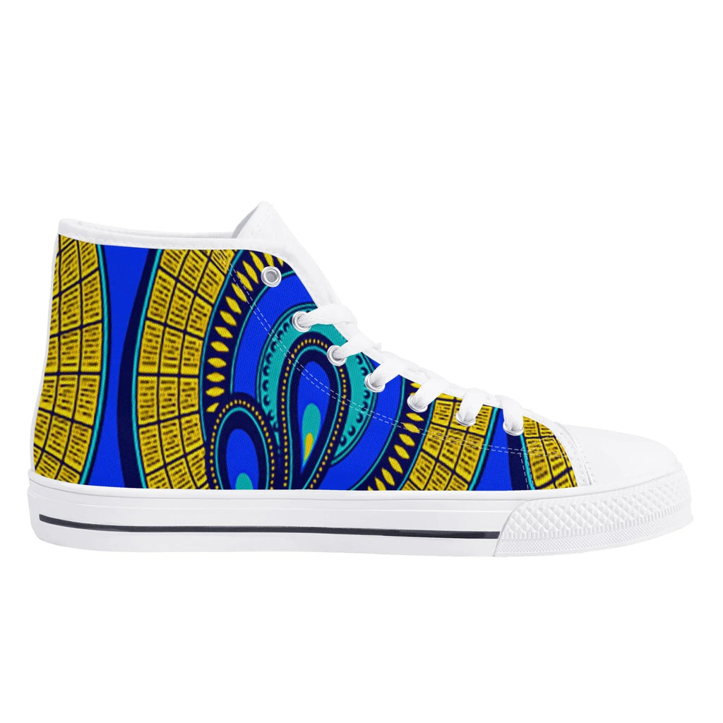Vivid Azura Blue Spiral - Ethnic-Inspired Pattern Womens High Top Canvas Shoes - D'Sare