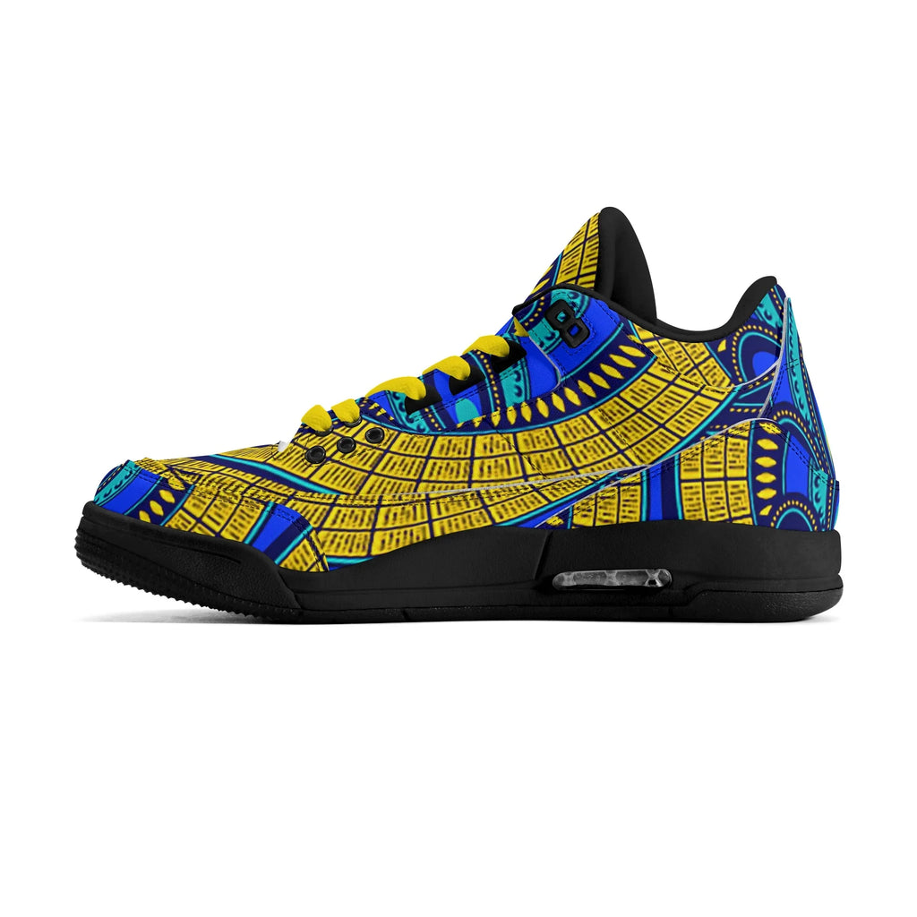 Vivid Azura Blue Spiral - Ethnic-Inspired Pattern Mens  Retro Leather Basketball Sneakers - D'Sare