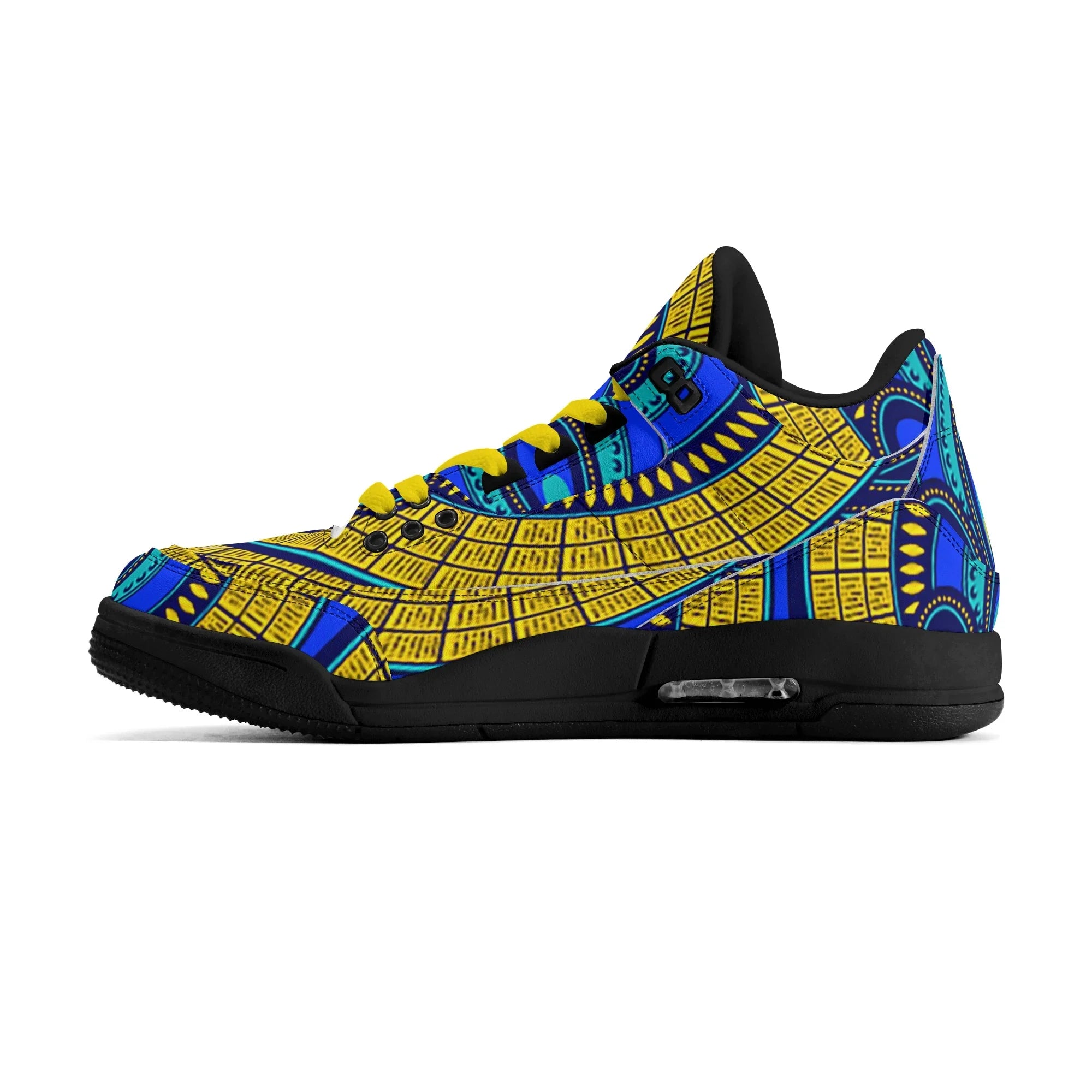 Vivid Azura Blue Spiral - Ethnic-Inspired Pattern Mens  Retro Leather Basketball Sneakers - D'Sare