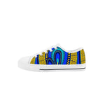 Vivid Azura Blue Spiral - Ethnic-Inspired Pattern Kids Low Top Canvas Shoes