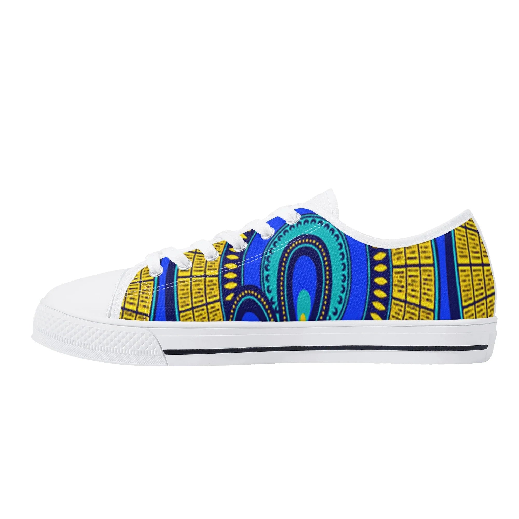 Vivid Azura Blue Spiral - Ethnic-Inspired Pattern Womens Low Top Canvas Shoes - D'Sare