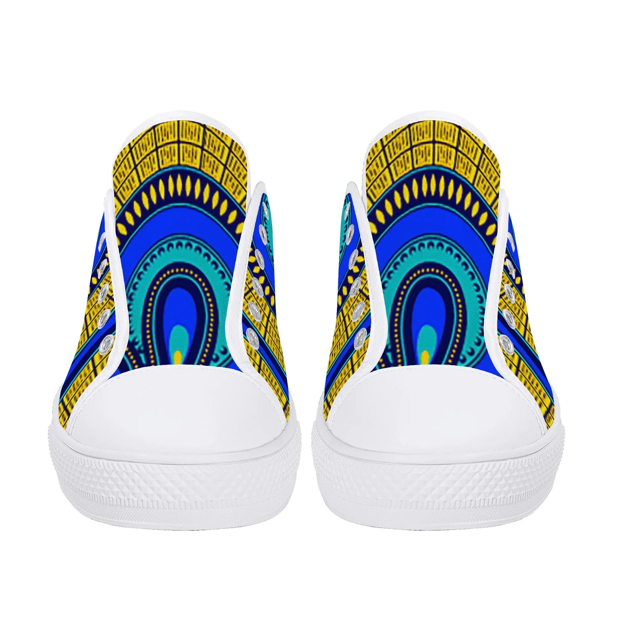 Vivid Azura Blue Spiral - Ethnic-Inspired Pattern Low Top Canvas Shoes - D'Sare
