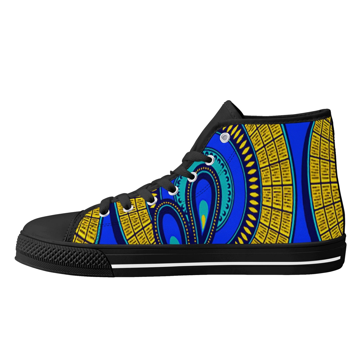 Vivid Azura Blue Spiral - Ethnic-Inspired Pattern Mens High Top Canvas Shoes - D'Sare