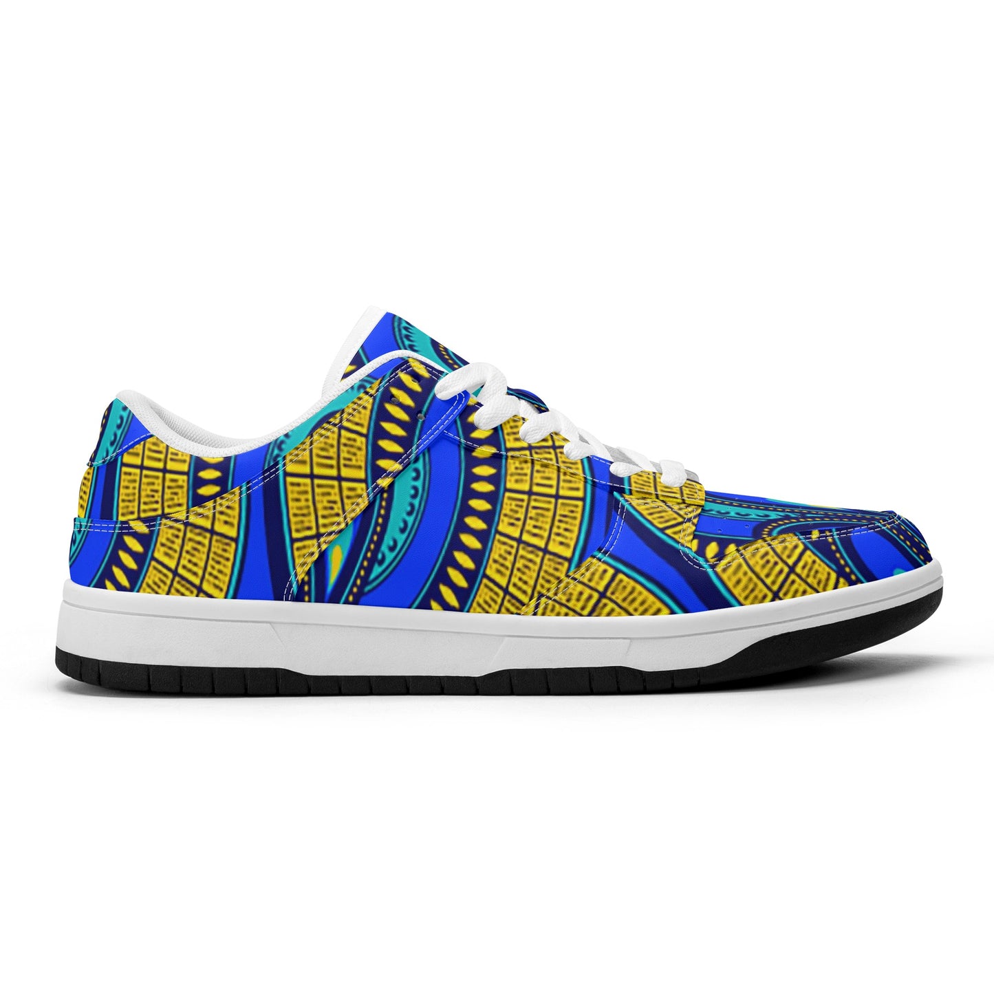 Vivid Azura Blue Spiral - Ethnic-Inspired Pattern Mens Dunk Stylish Low Top Leather Sneakers - D'Sare