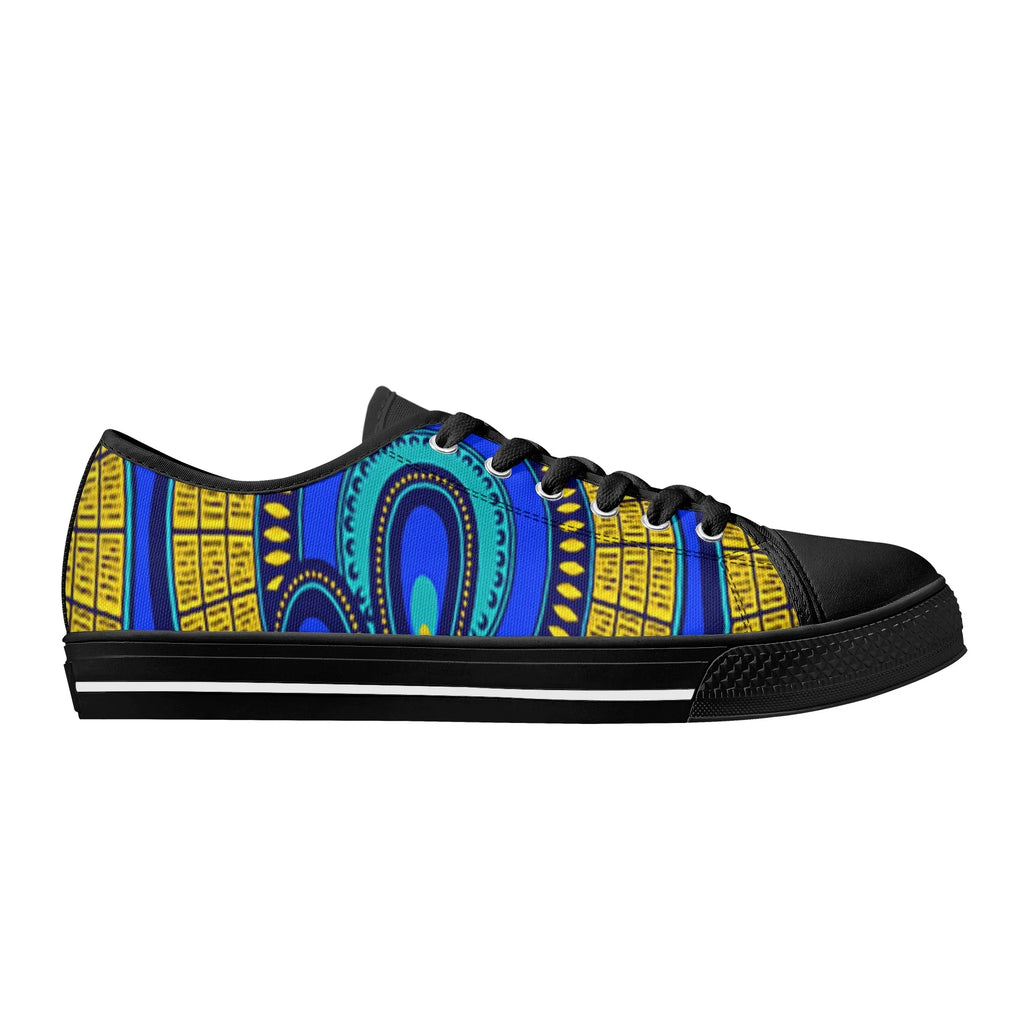 Vivid Azura Blue Spiral - Ethnic-Inspired Pattern Low Top Canvas Shoes - D'Sare