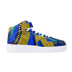 Vivid Azura Blue Spiral - Ethnic-Inspired Pattern Womens High Top Leather Sneakers