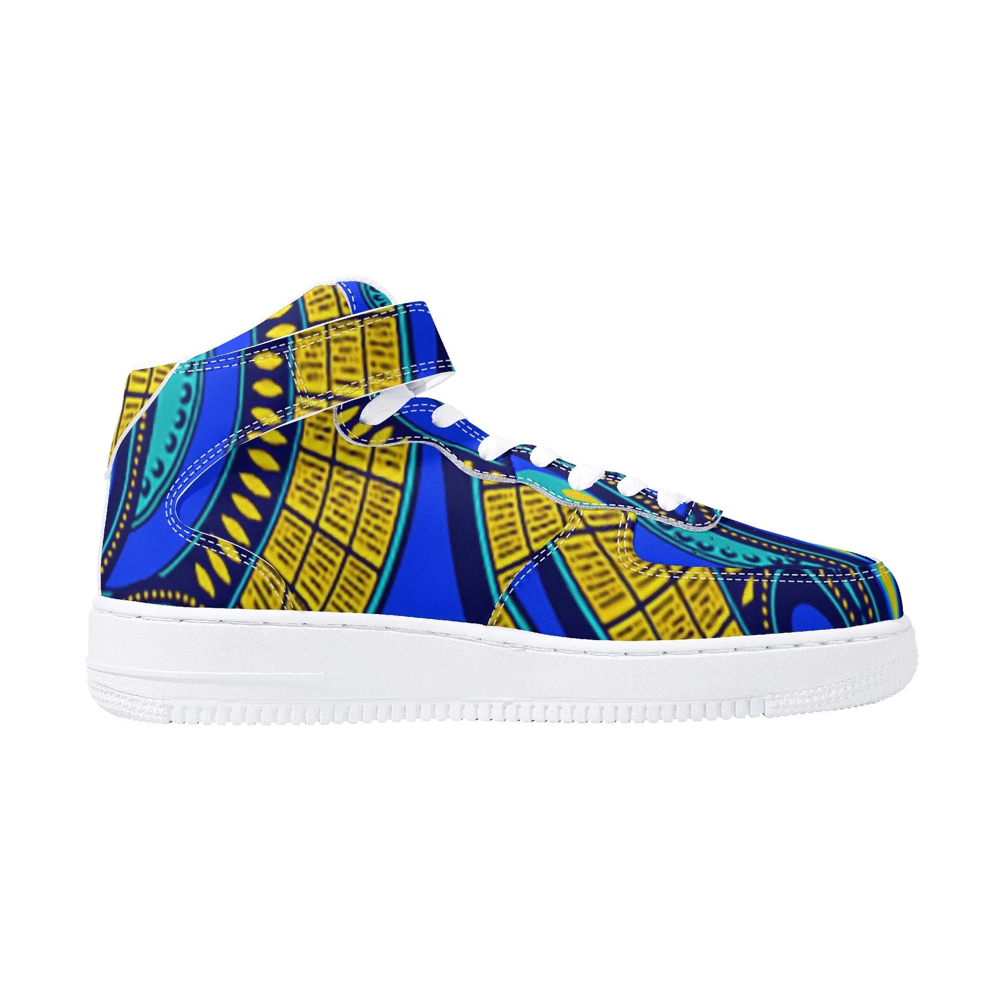 Vivid Azura Blue Spiral - Ethnic-Inspired Pattern Womens High Top Leather Sneakers - D'Sare