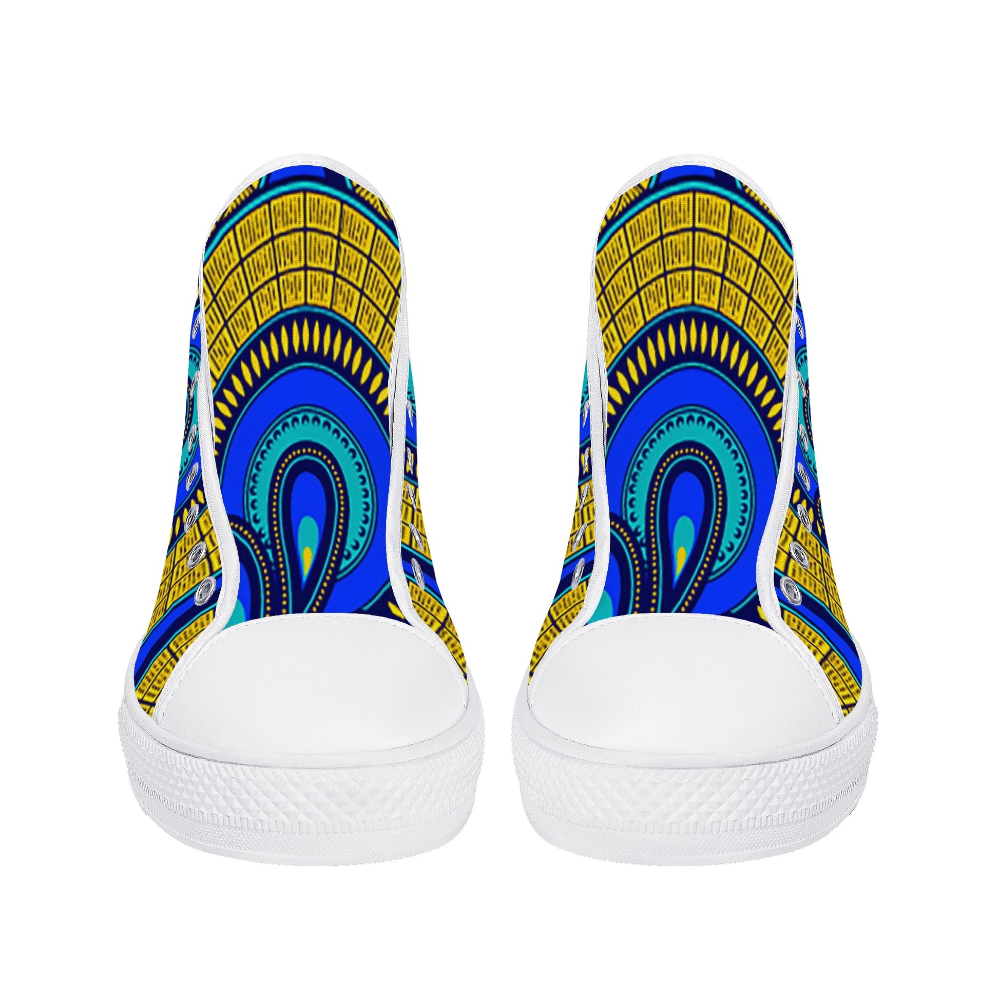 Vivid Azura Blue Spiral - Ethnic-Inspired Pattern High Top Canvas Shoes - D'Sare