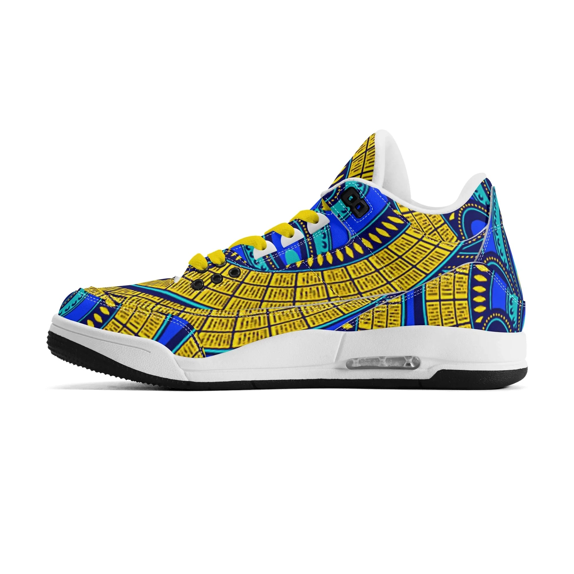 Vivid Azura Blue Spiral - Ethnic-Inspired Pattern Mens  Retro Leather Basketball Sneakers - D'Sare