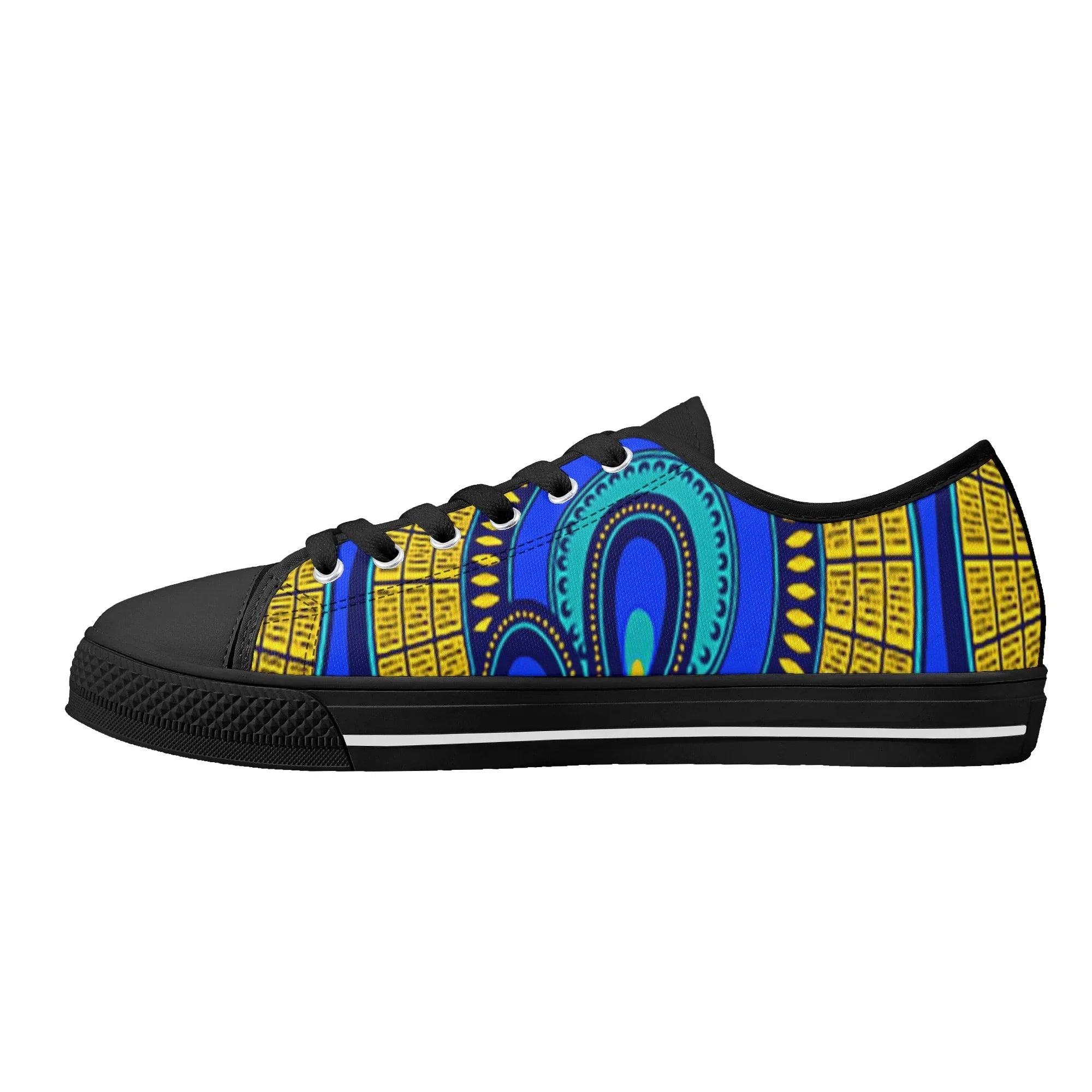 Vivid Azura Blue Spiral - Ethnic-Inspired Pattern Womens Low Top Canvas Shoes - D'Sare