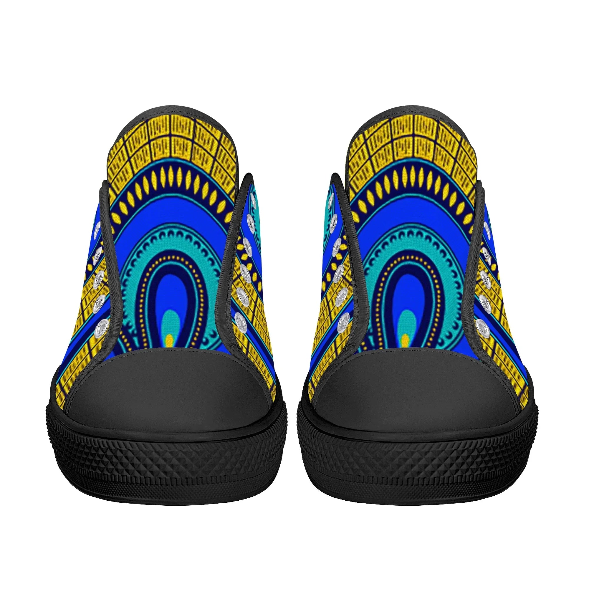 Vivid Azura Blue Spiral - Ethnic-Inspired Pattern Low Top Canvas Shoes - D'Sare