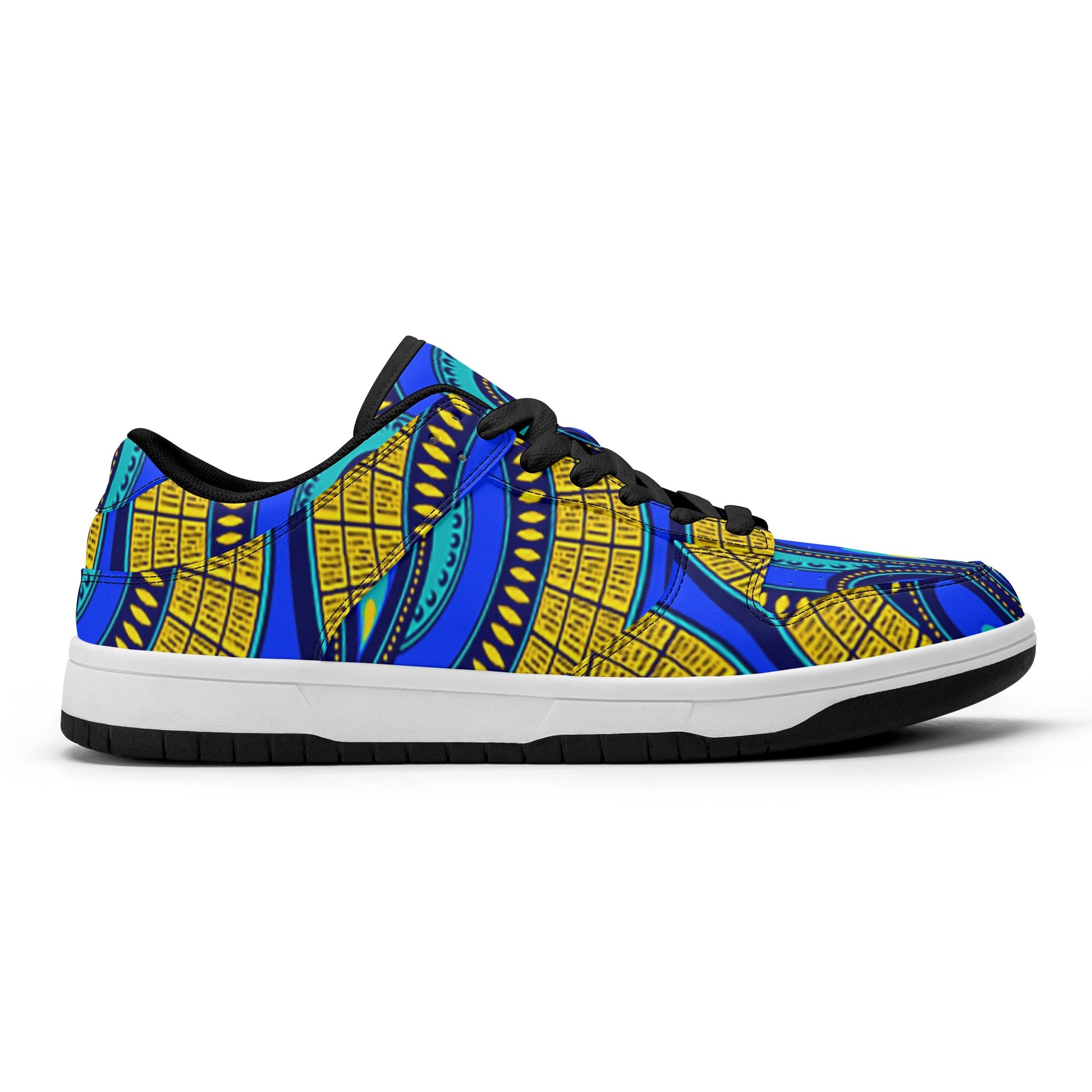 Vivid Azura Blue Spiral - Ethnic-Inspired Pattern Mens Dunk Stylish Low Top Leather Sneakers - D'Sare