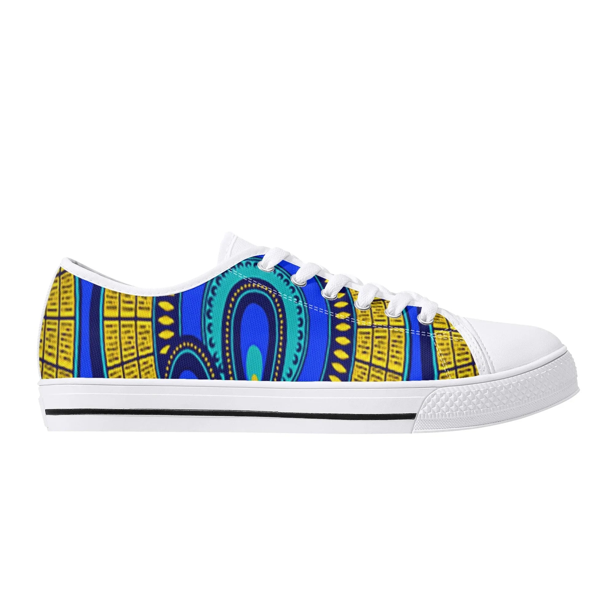 Vivid Azura Blue Spiral - Ethnic-Inspired Pattern Low Top Canvas Shoes - D'Sare