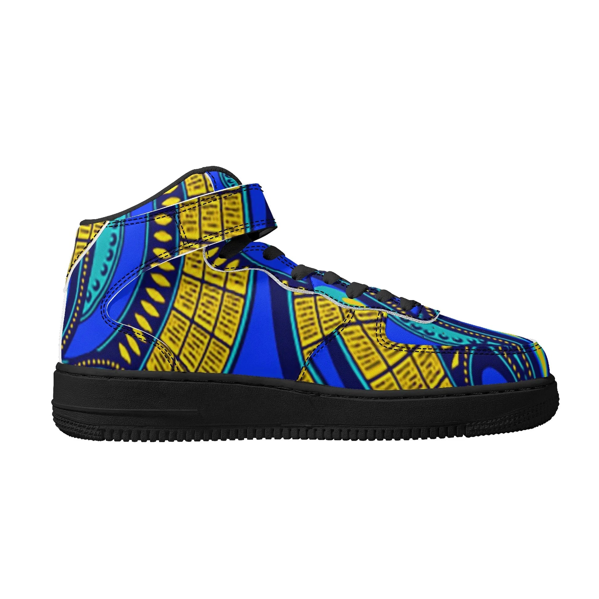 Vivid Azura Blue Spiral - Ethnic-Inspired Pattern Womens High Top Leather Sneakers - D'Sare