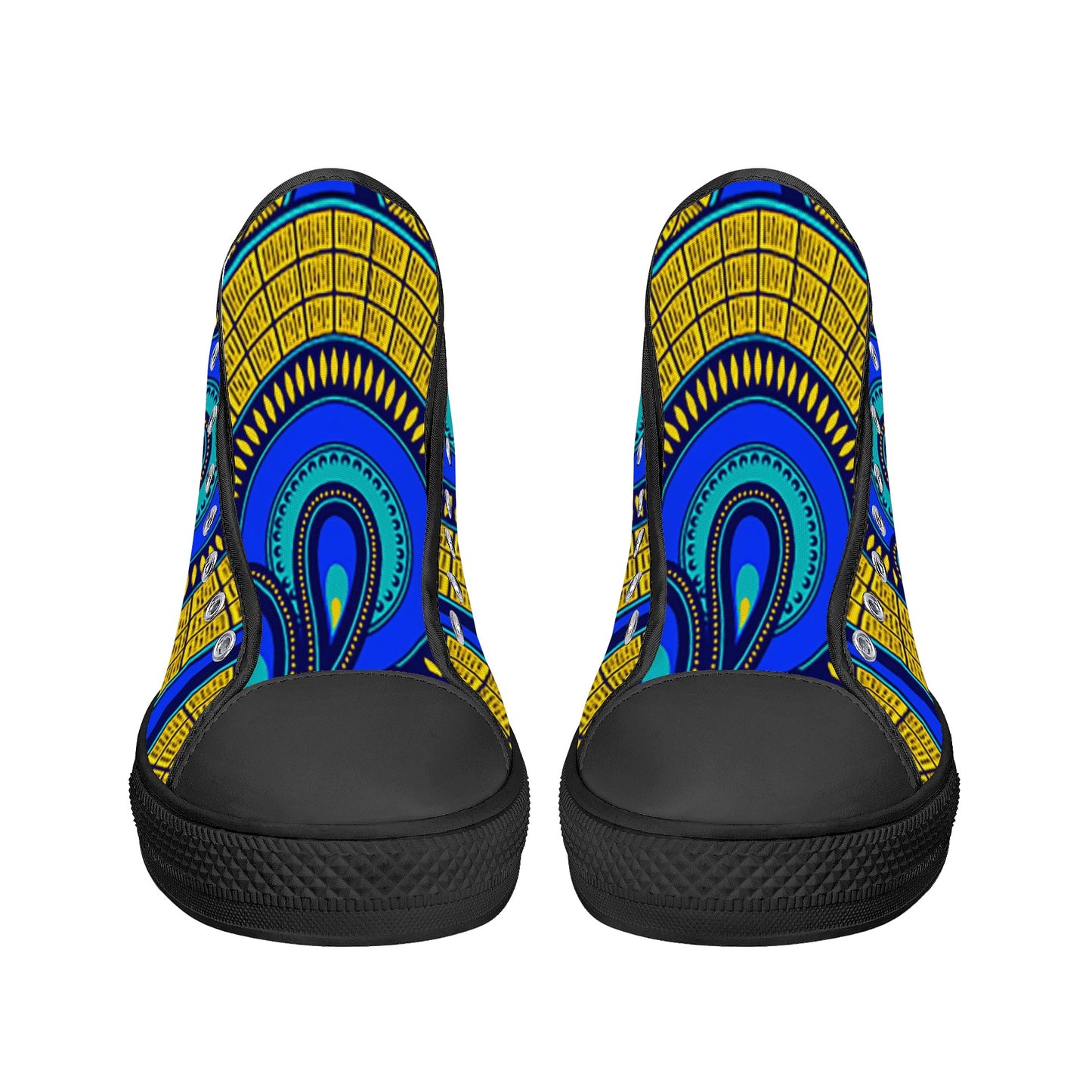 Vivid Azura Blue Spiral - Ethnic-Inspired Pattern High Top Canvas Shoes - D'Sare