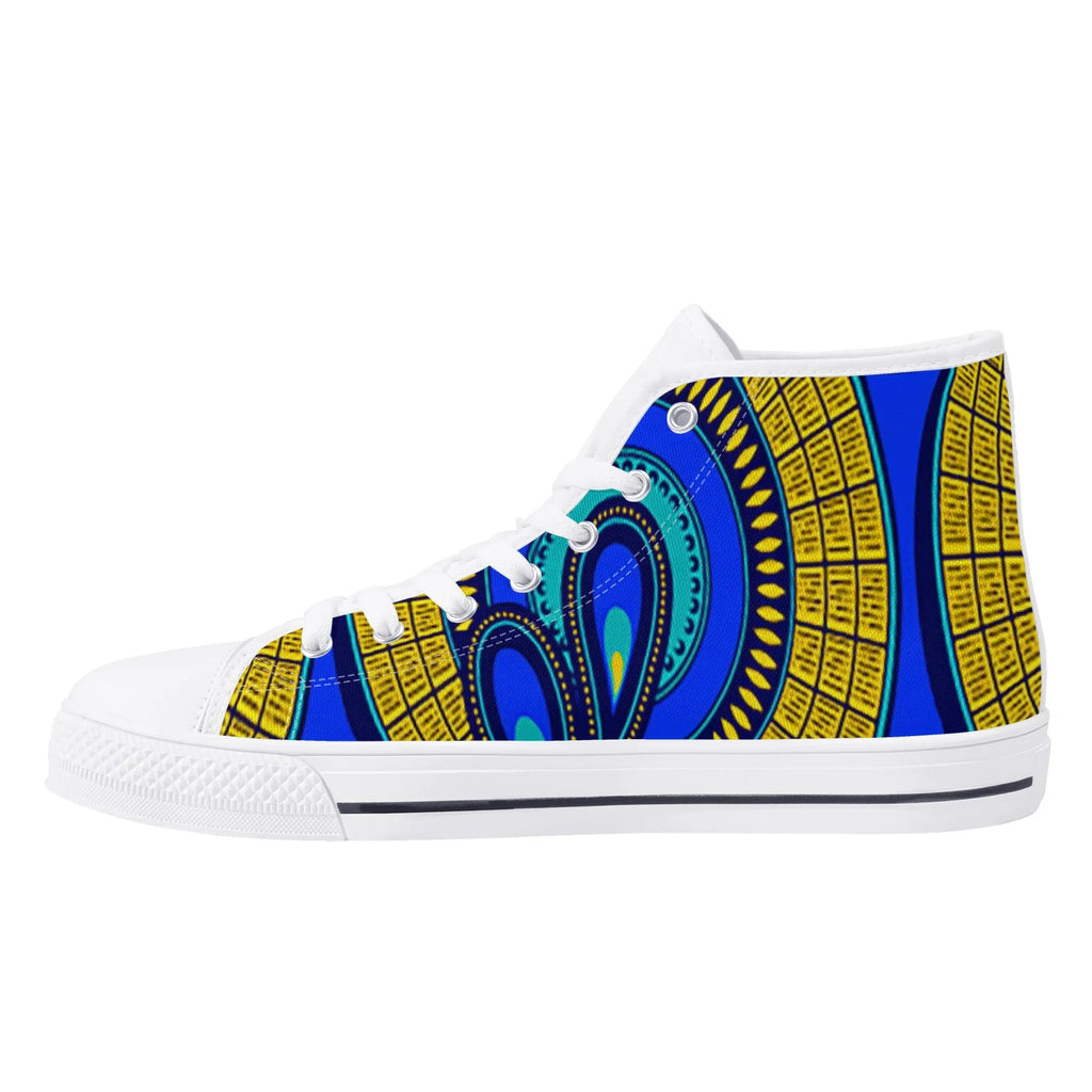 Vivid Azura Blue Spiral - Ethnic-Inspired Pattern Womens High Top Canvas Shoes - D'Sare