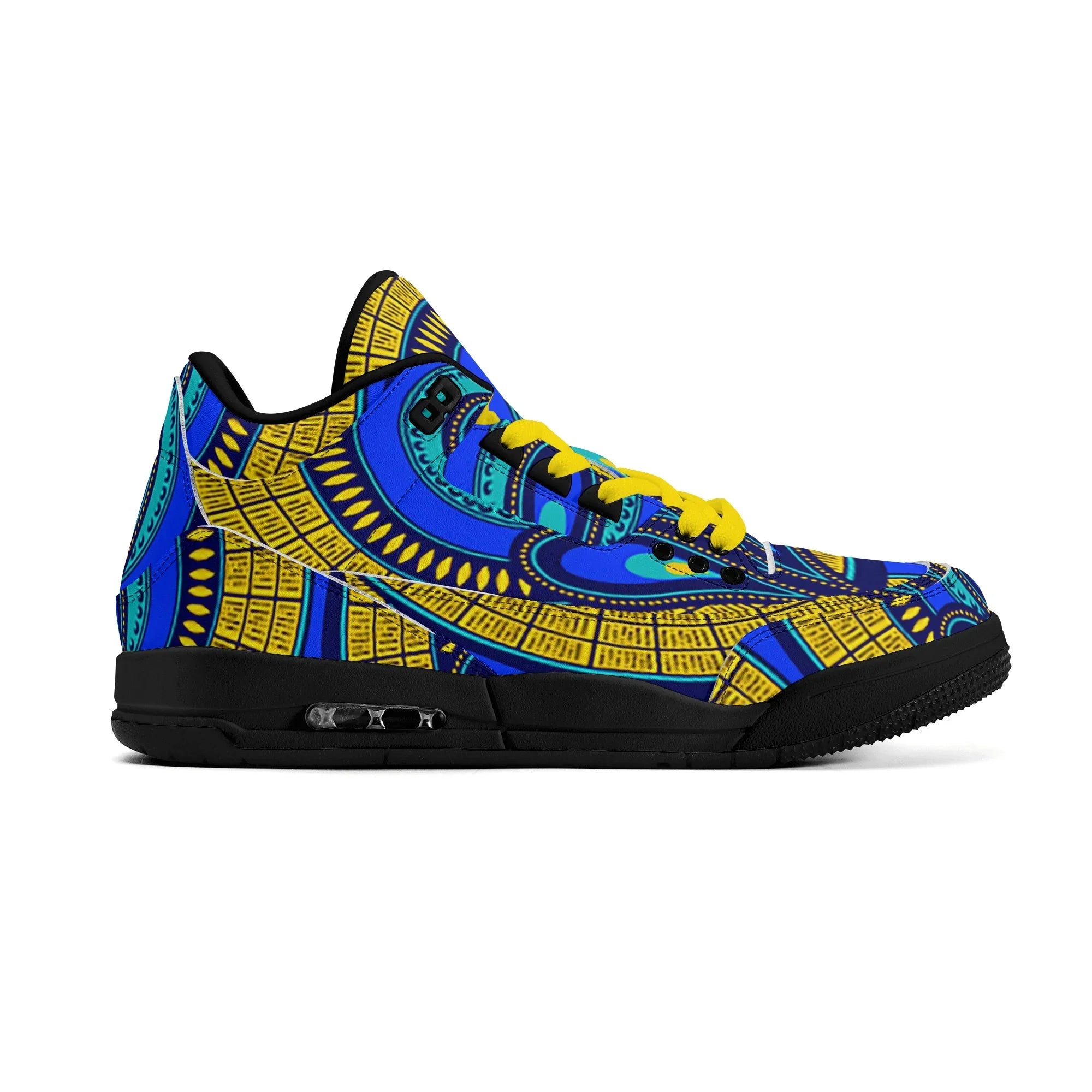 Vivid Azura Blue Spiral - Ethnic-Inspired Pattern Mens  Retro Leather Basketball Sneakers - D'Sare