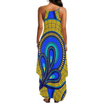 Vivid Azura Blue Spiral - Ethnic-Inspired Pattern Womens Elegant Sleeveless Evening Dress