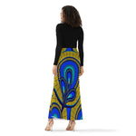 Vivid Azura Blue Spiral - Ethnic-Inspired Pattern Womens Wrap Fishtail Long Skirt