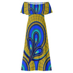 Vivid Azura Blue Spiral - Ethnic-Inspired Pattern Womens Off The Shoulder Wrap Long Dress