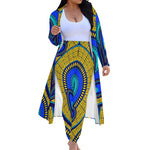 Vivid Azura Blue Spiral - Ethnic-Inspired Pattern Womens Long Sleeve Cardigan and Leggings Sets