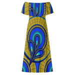 Vivid Azura Blue Spiral - Ethnic-Inspired Pattern Womens Off The Shoulder Wrap Long Dress