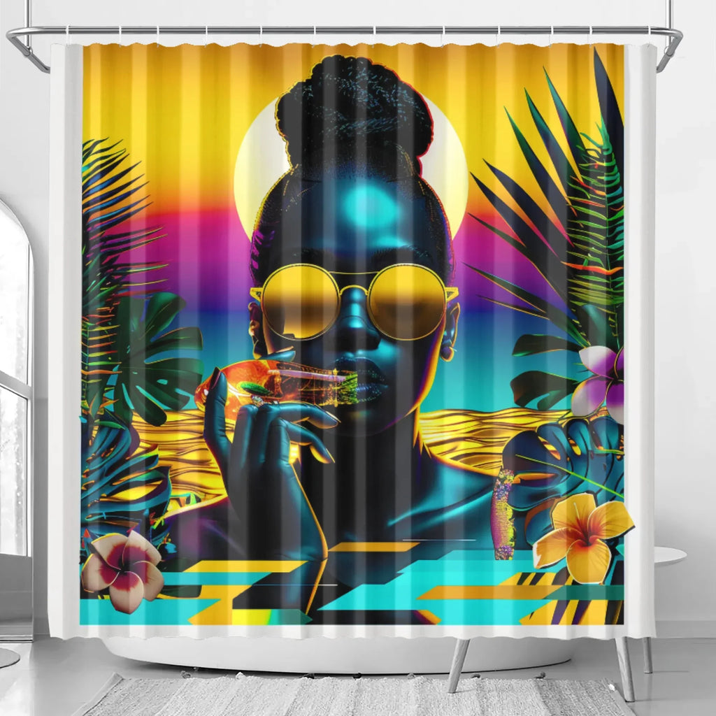 Personalized / Custom Tropical Sunset Dreams : Neon Vibes  Shower Curtain - D'Sare