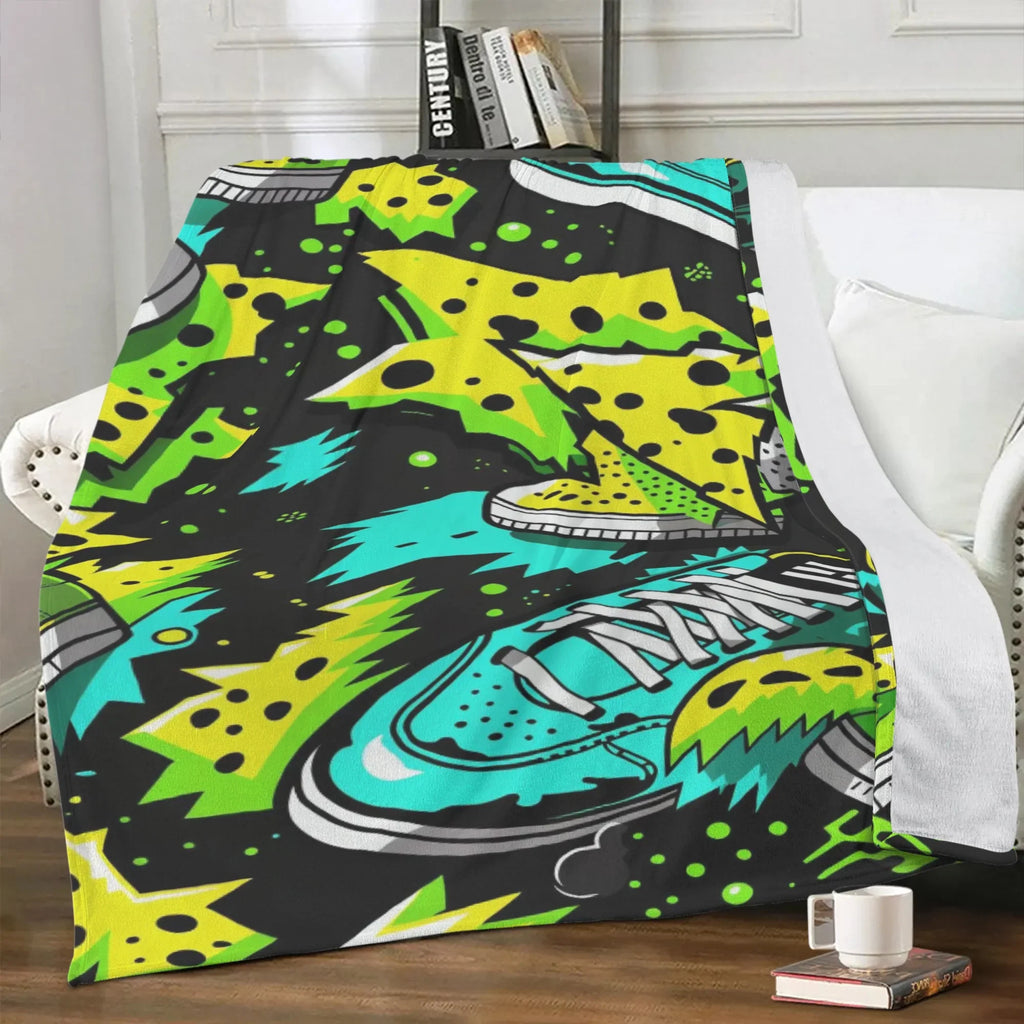 Electric Kicks Art: Urban Pop Art Explosion, Graffiti  Soft Polyester Premium Fleece Blanket - D'Sare