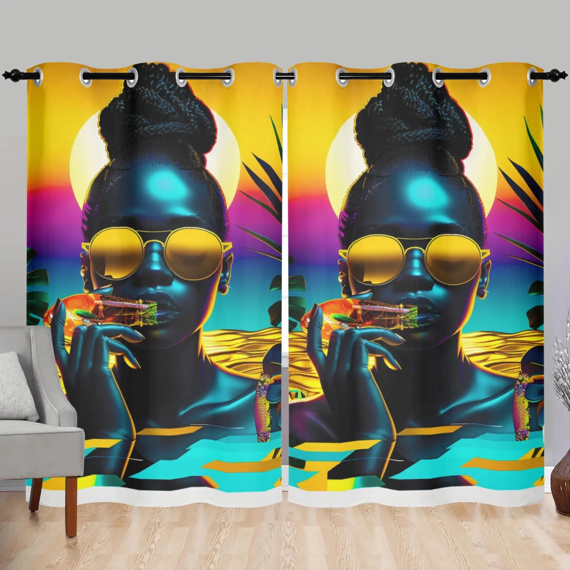 Personalized / Custom Tropical Sunset Dreams : Neon Vibes  Window Curtains (2 PCS) 132X213 CM - D'Sare