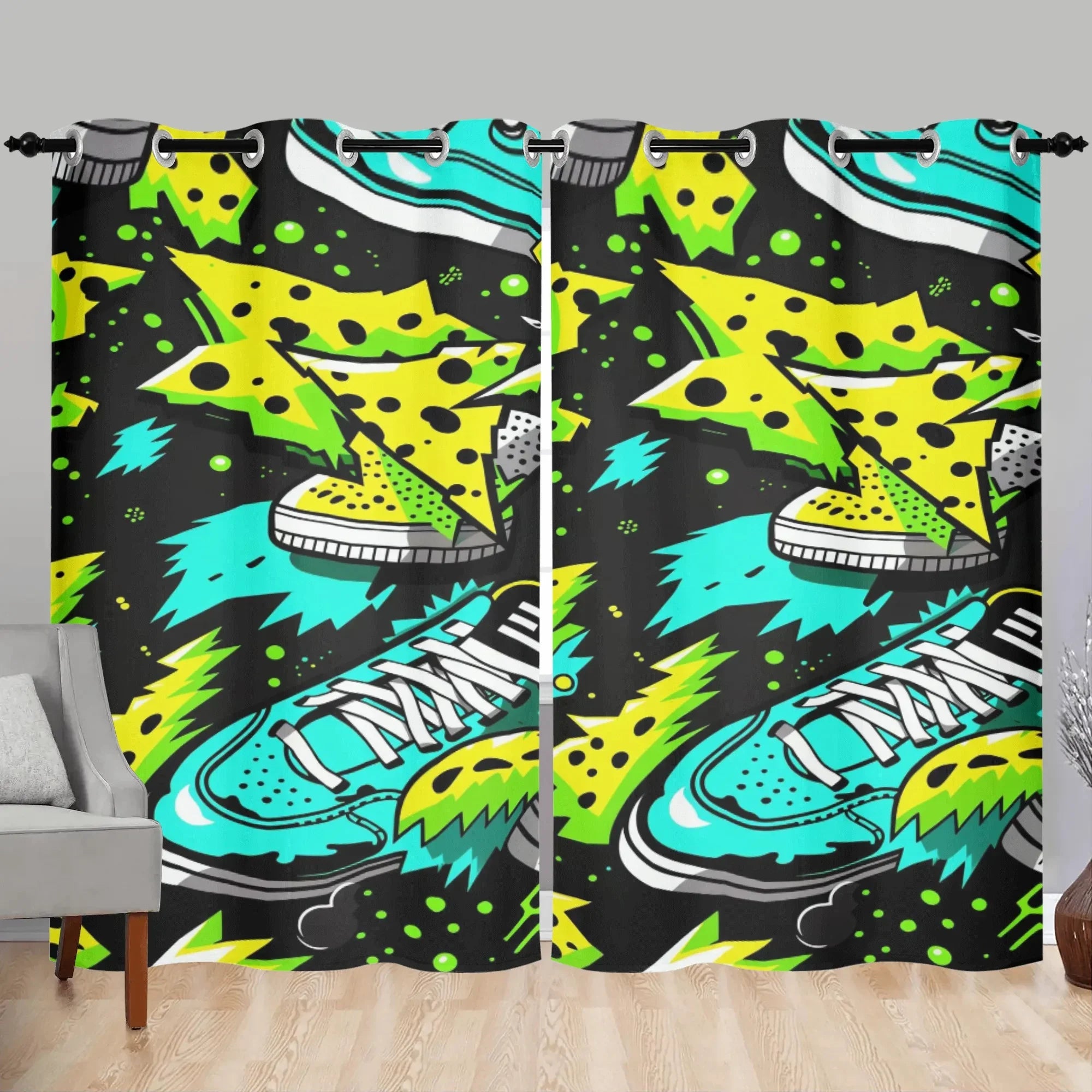 Electric Kicks Art: Urban Pop Art Explosion, Graffiti  Window Curtains (2 PCS) 132X213 CM - D'Sare