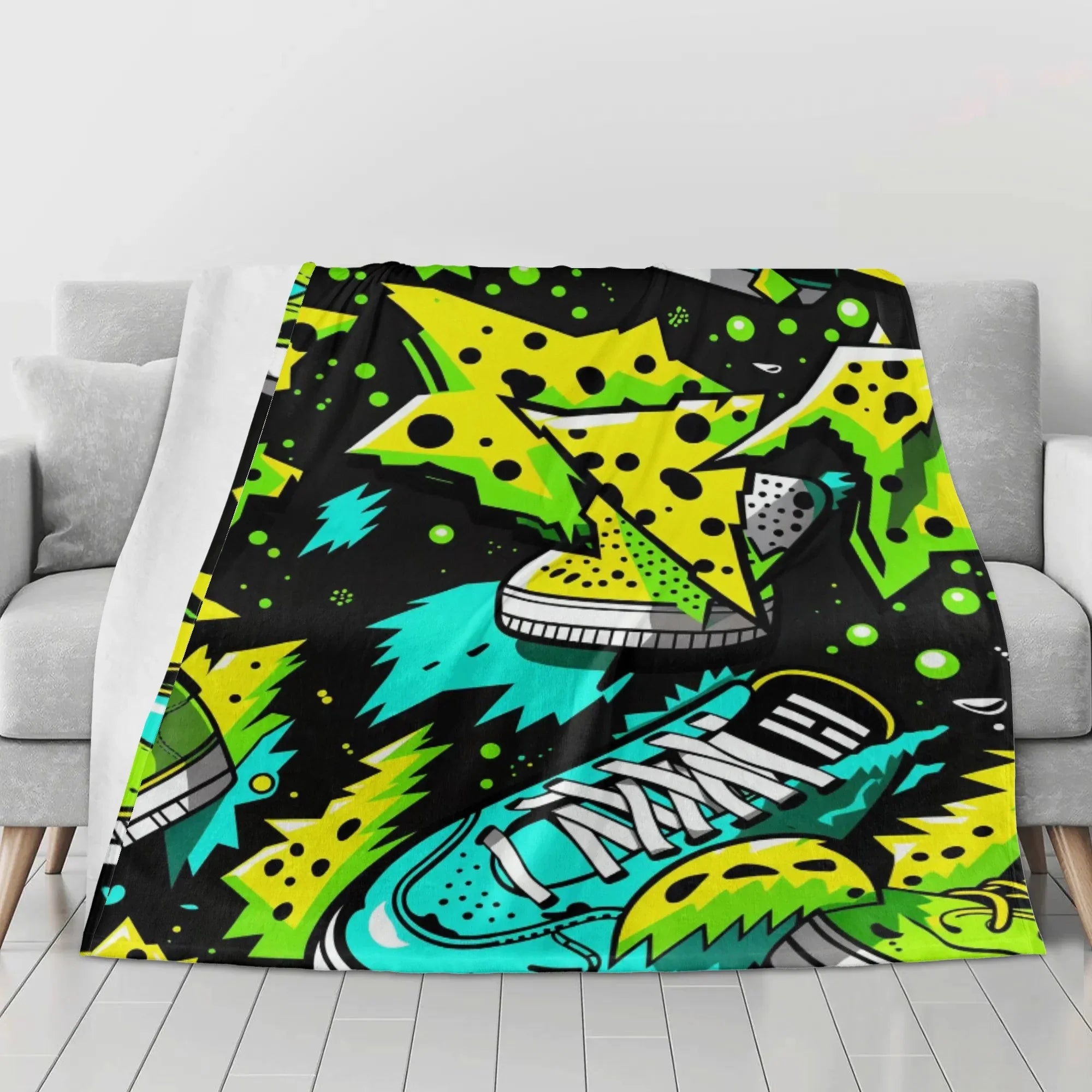 Electric Kicks Art: Urban Pop Art Explosion, Graffiti  Horizontal Flannel Breathable Blanket 4 Sizes - D'Sare