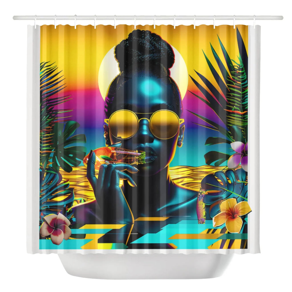 Personalized / Custom Tropical Sunset Dreams : Neon Vibes  Shower Curtain - D'Sare