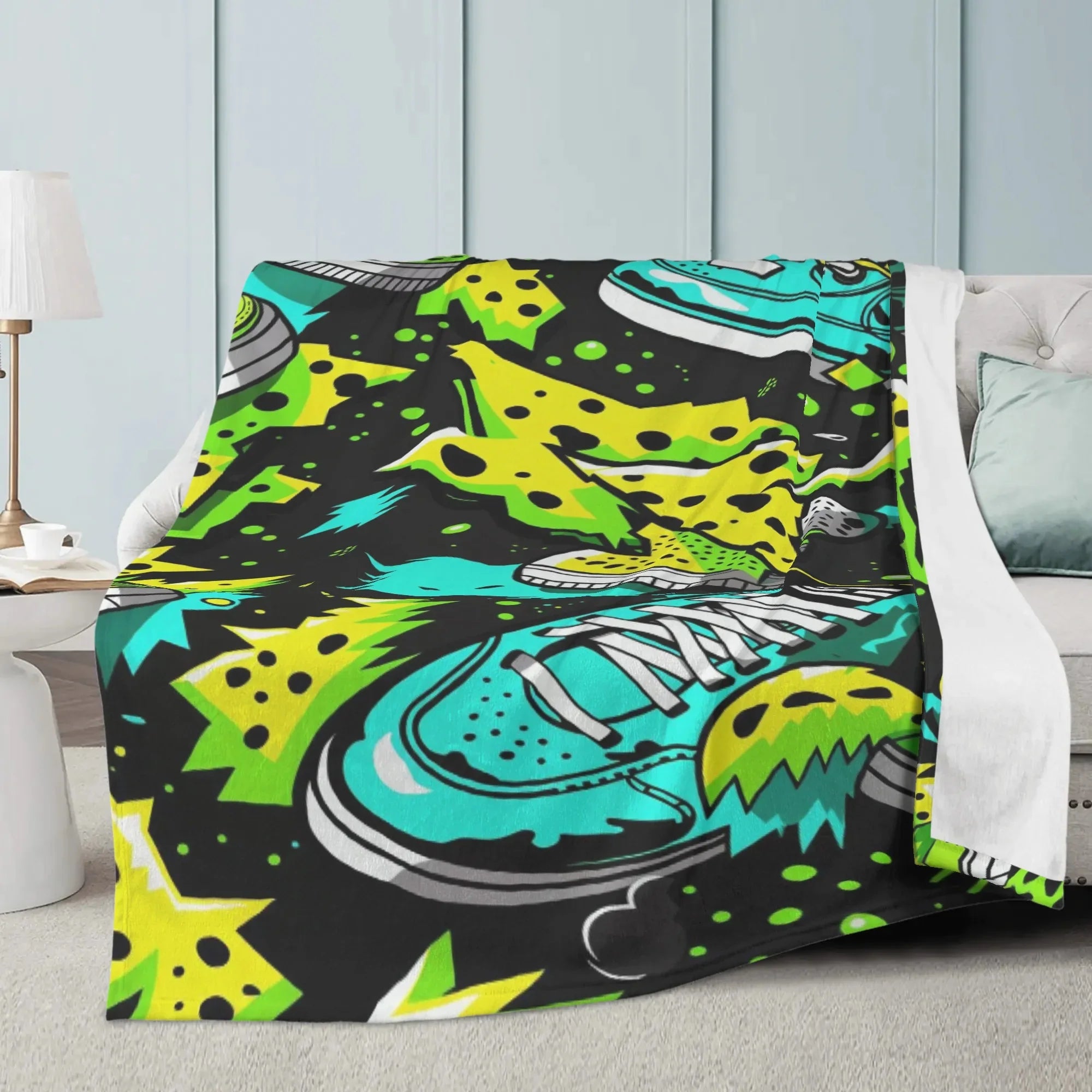 Electric Kicks Art: Urban Pop Art Explosion, Graffiti  Soft Polyester Premium Fleece Blanket - D'Sare