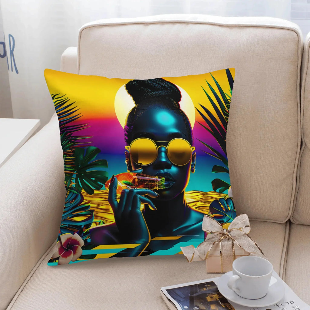 Personalized / Custom Tropical Sunset Dreams : Neon Vibes  Pillow Case (Single-Side Print) - D'Sare