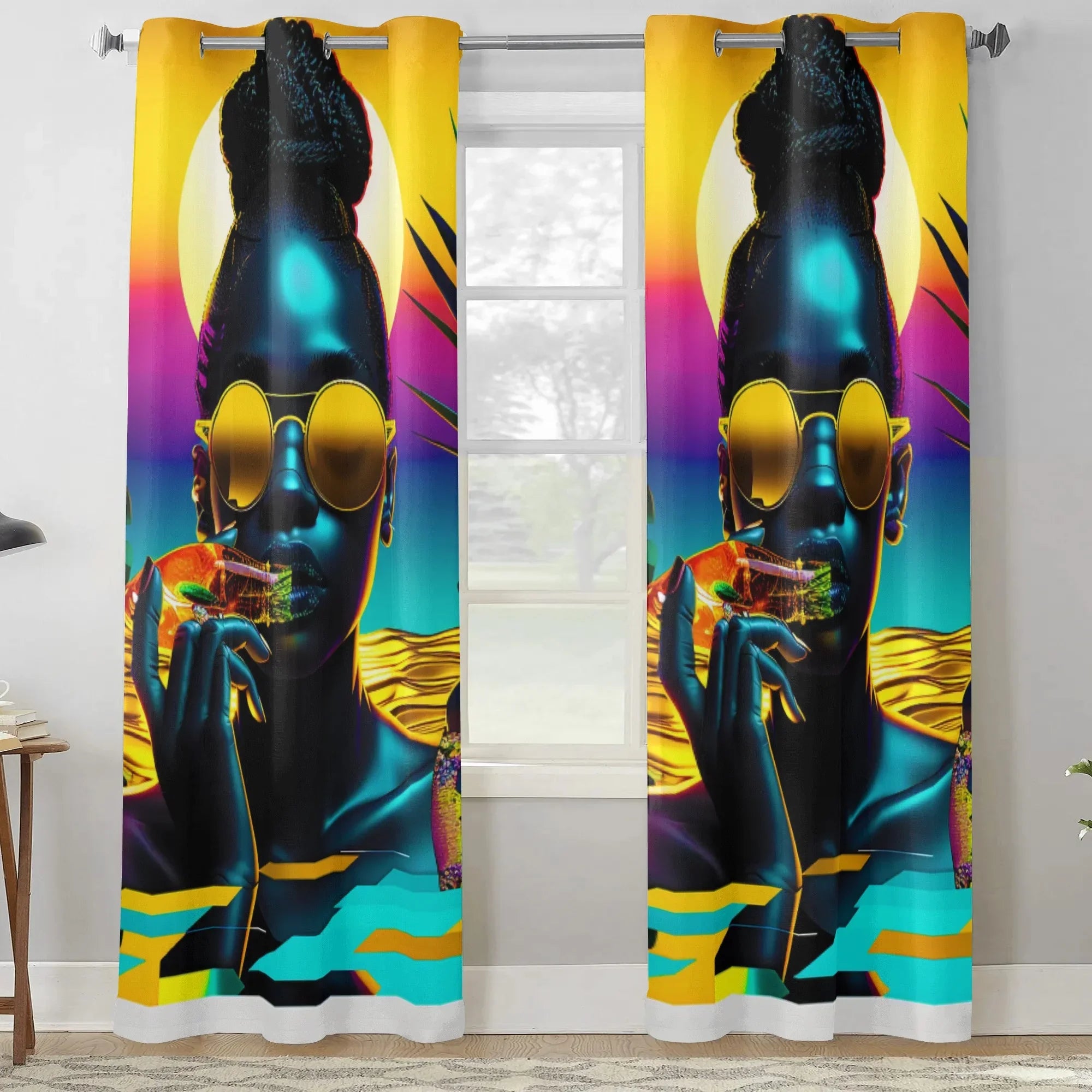 Personalized / Custom Tropical Sunset Dreams : Neon Vibes  Window Curtains (2 PCS) 132X213 CM - D'Sare