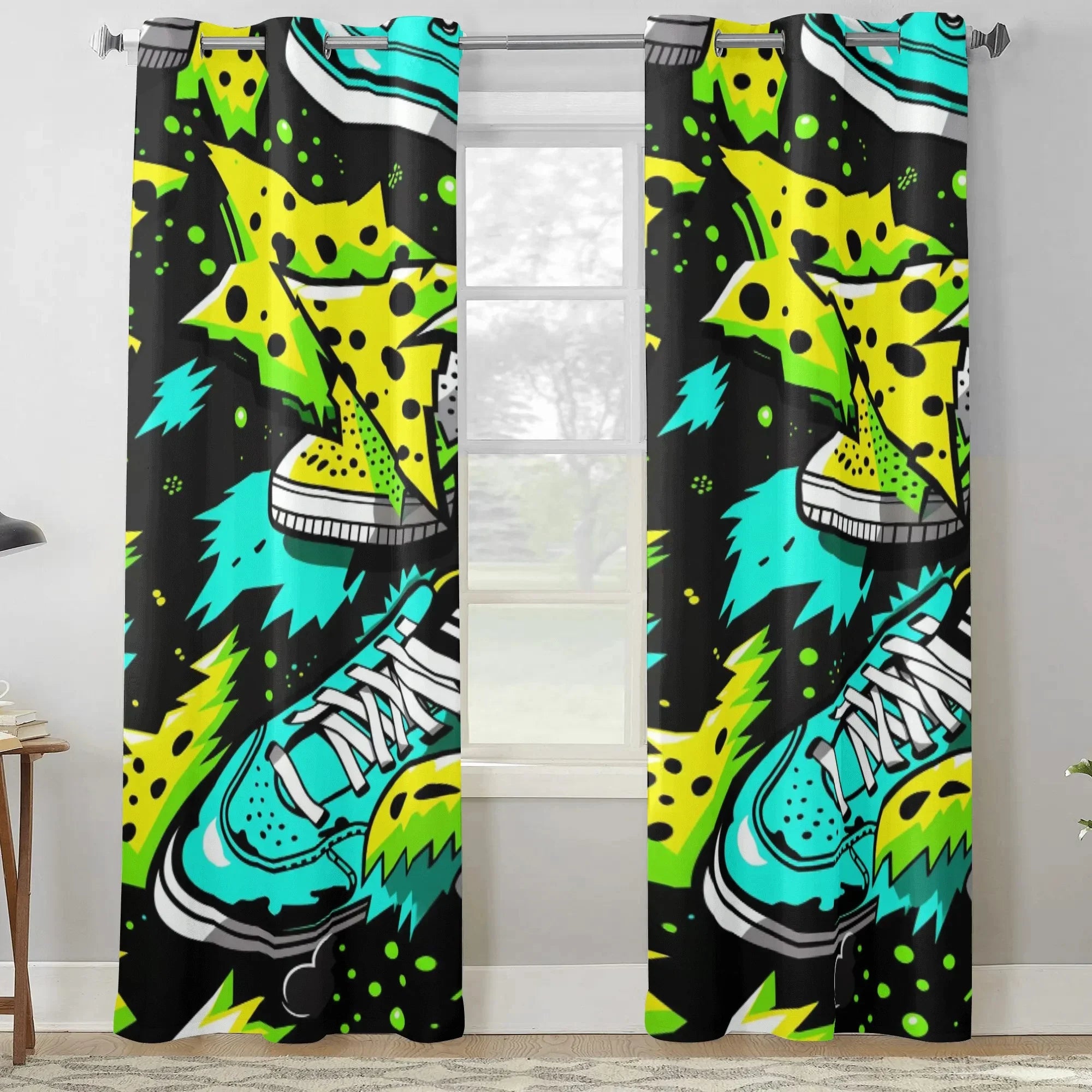 Electric Kicks Art: Urban Pop Art Explosion, Graffiti  Window Curtains (2 PCS) 132X213 CM - D'Sare