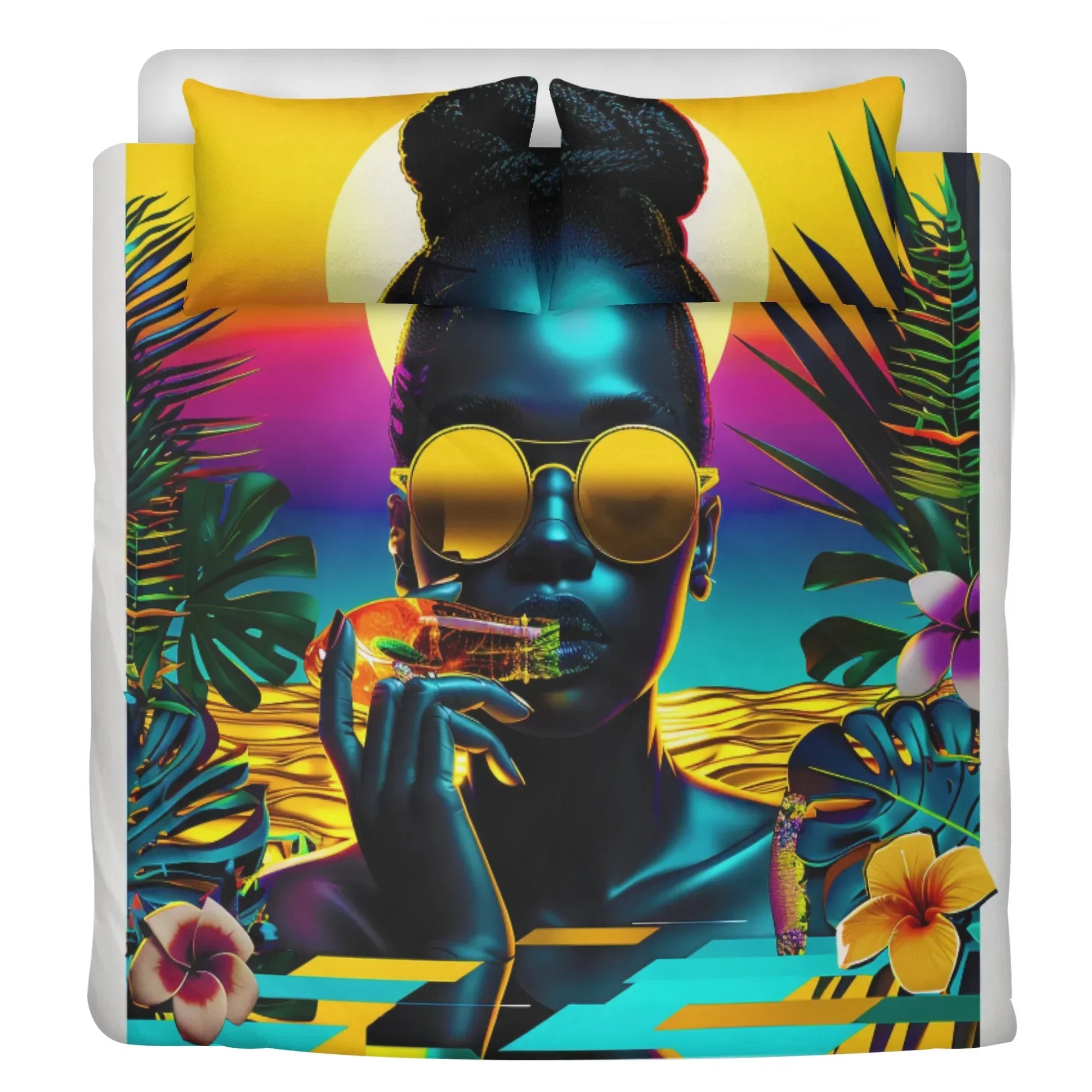 Personalized / Custom Tropical Sunset Dreams : Neon Vibes  3 Pcs Beddings - D'Sare