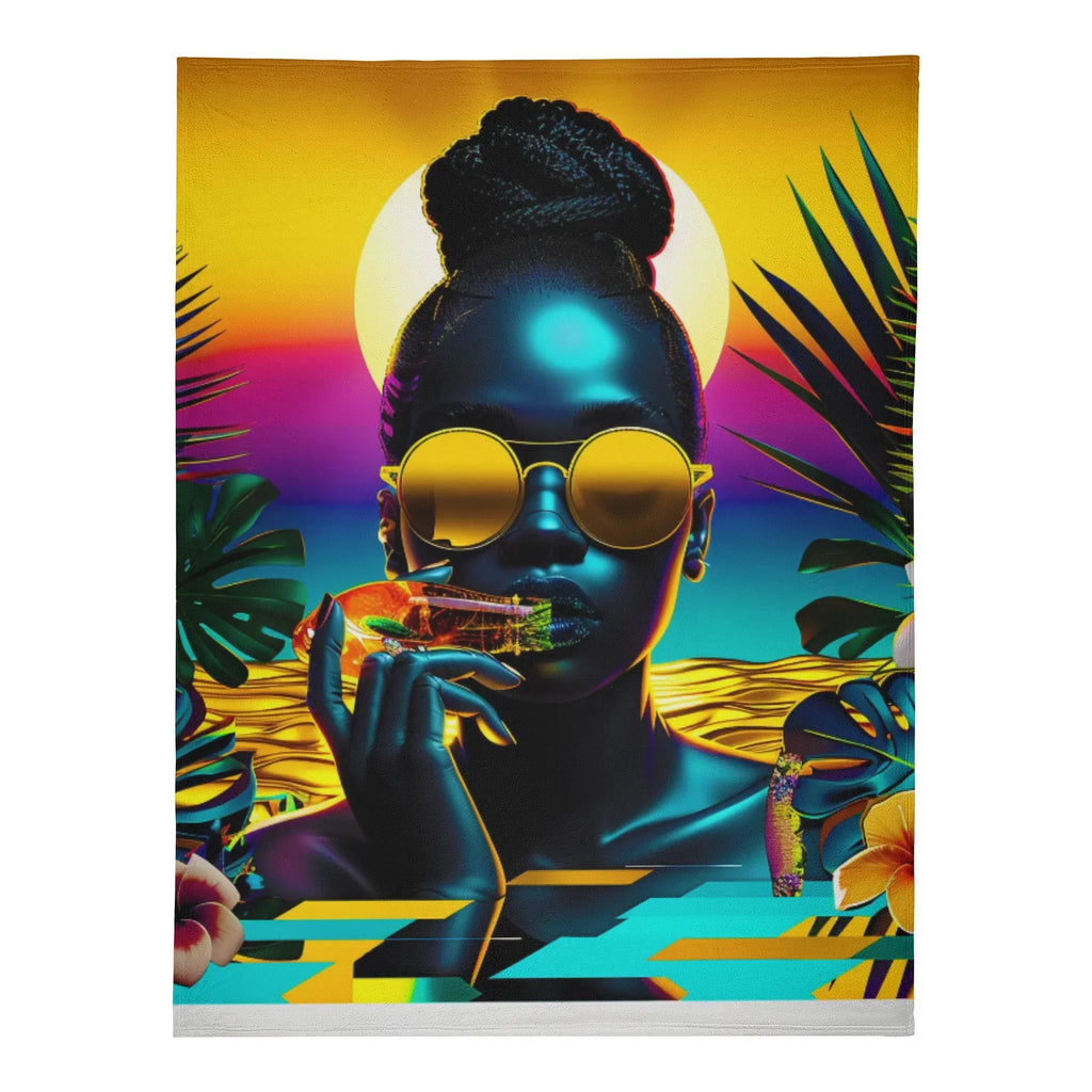 Personalized / Custom Tropical Sunset Dreams : Neon Vibes  Soft Polyester Premium Fleece Blanket - D'Sare