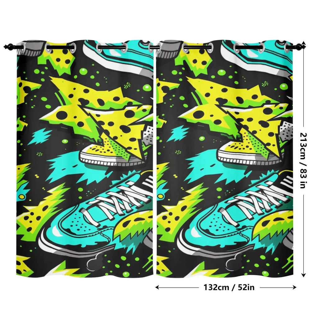 Electric Kicks Art: Urban Pop Art Explosion, Graffiti  Window Curtains (2 PCS) 132X213 CM - D'Sare