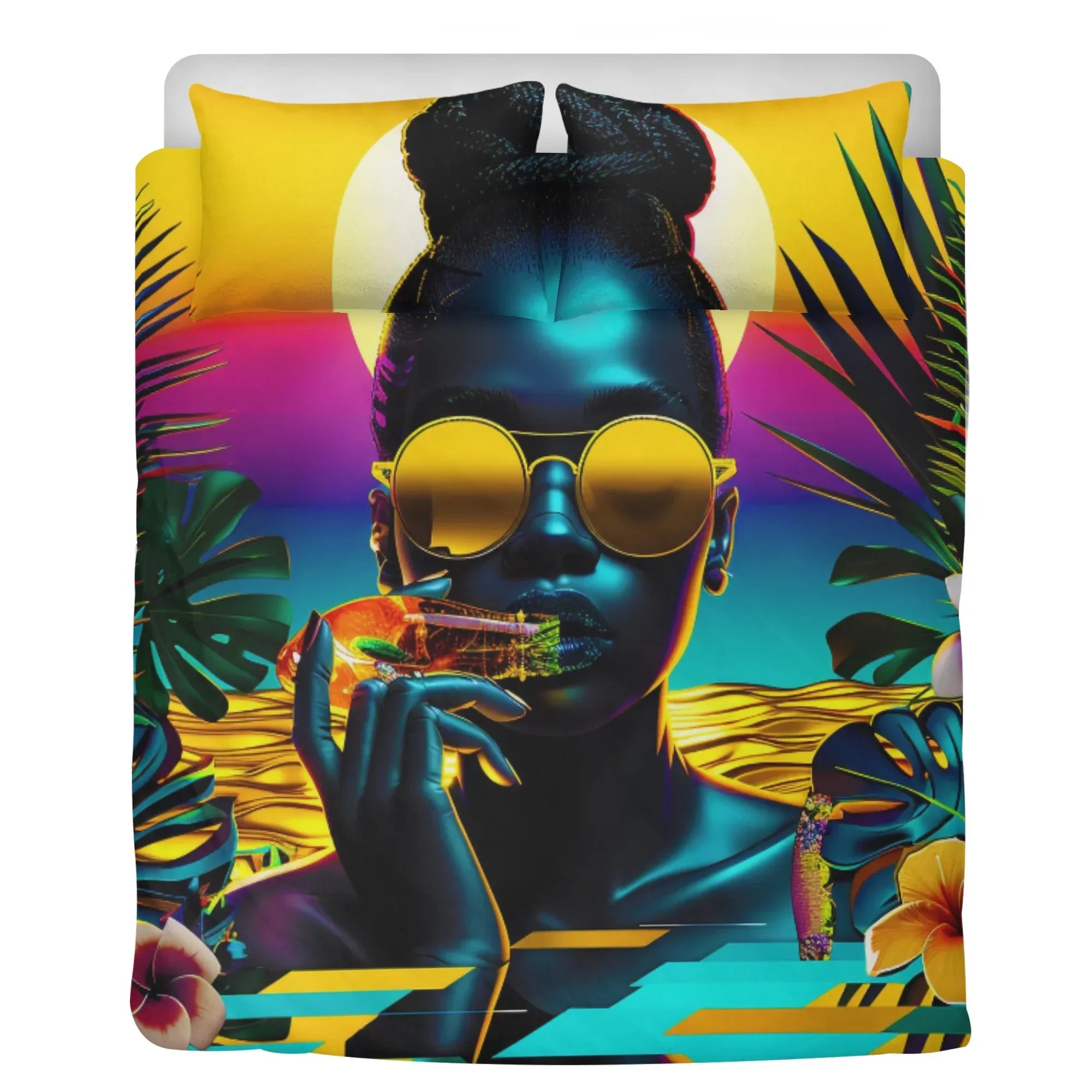 Personalized / Custom Tropical Sunset Dreams : Neon Vibes  3 Pcs Beddings - D'Sare