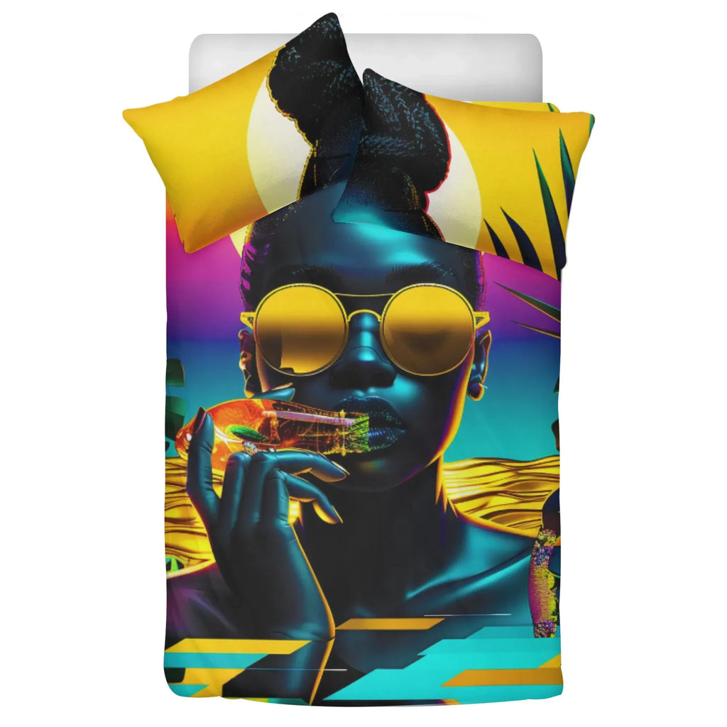 Personalized / Custom Tropical Sunset Dreams : Neon Vibes  3 Pcs Beddings - D'Sare