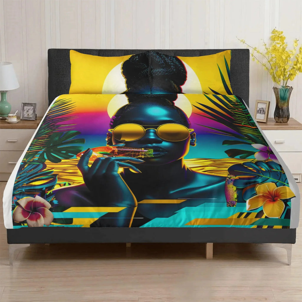 Personalized / Custom Tropical Sunset Dreams : Neon Vibes  3 Pcs Beddings - D'Sare