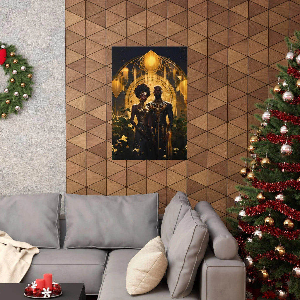Eternal Love: Golden Black Couple Canvas Masterpiece Matte Vertical Posters - D'Sare 