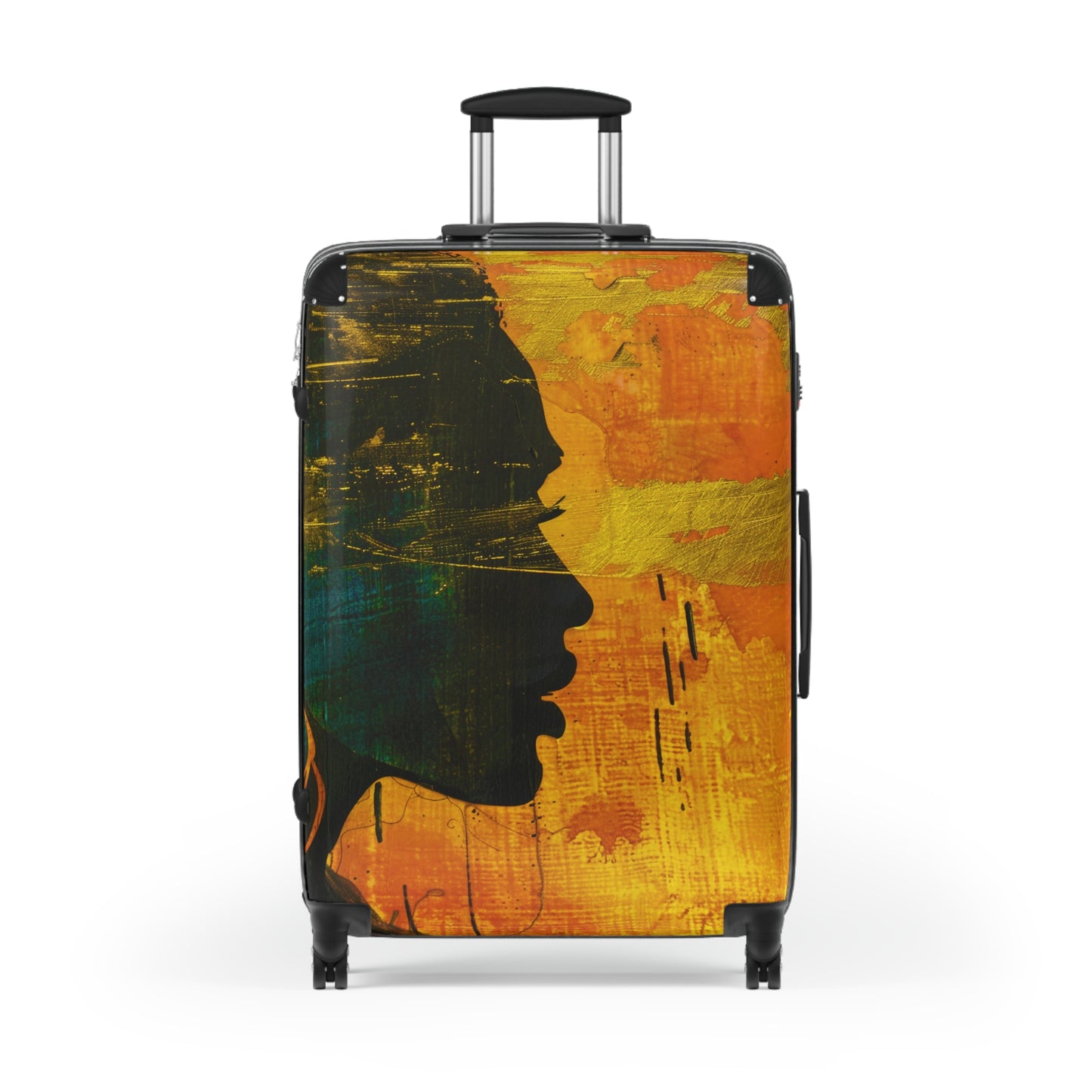 Golden Afrocentric Silhouette Suitcase - Stylish Luggage with Unique Design, Durable Travel Bag, Afrocentric Art Suitcase, Rolling Suitcase - D'Sare