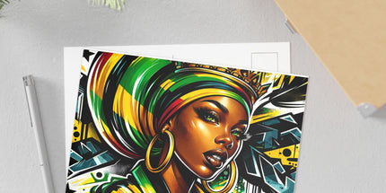Rasta Queen Fine Art Postcard — Gift for Her, Black Women Street-Style Art