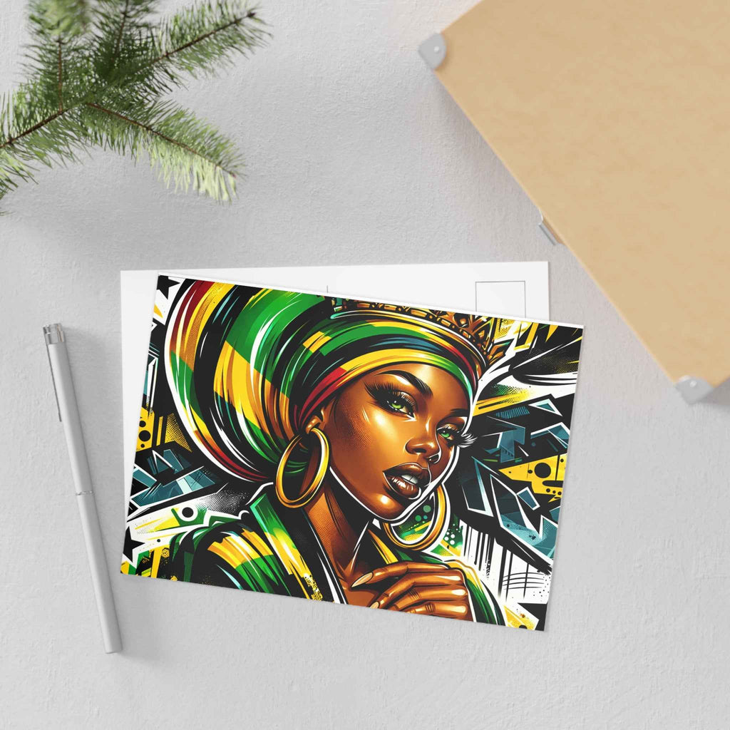 Rasta Queen Fine Art Postcard — Gift for Her, Black Women Street-Style Art