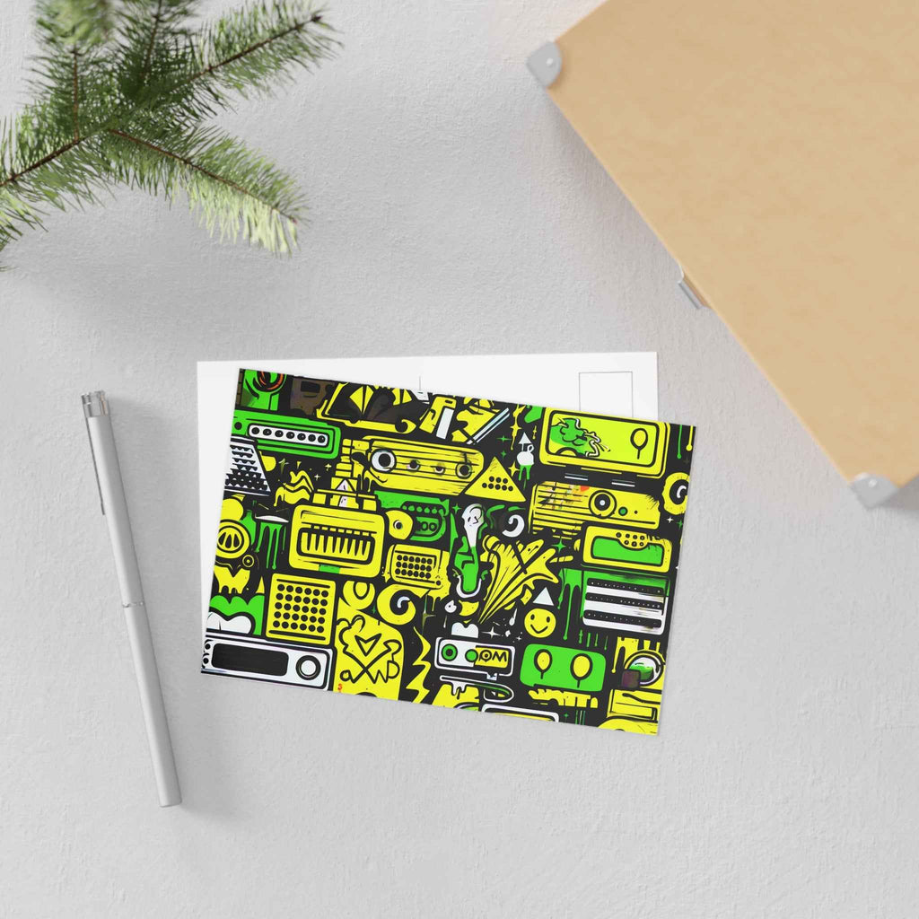 Graffiti Green & Yellow Abstract Fine Art Postcard — Vibrant Urban Art Classic
