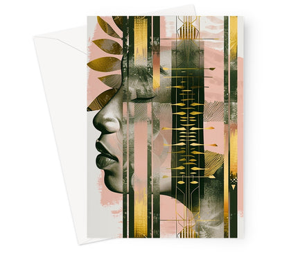 Echoes of Life: Afrocentric Meditation Peach and Gold Abstract Art Eclectic  Greeting Card