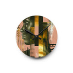 Echoes of Life:  Afrocentric Peach and Gold Abstract Art Eclectic Wall Clock - D'Sare