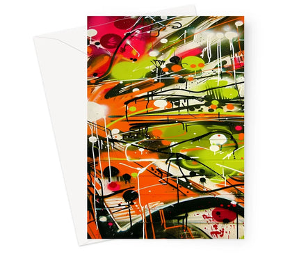 Neon Splatter Symphony: Urban Graffiti Art Greeting Card - D'Sare